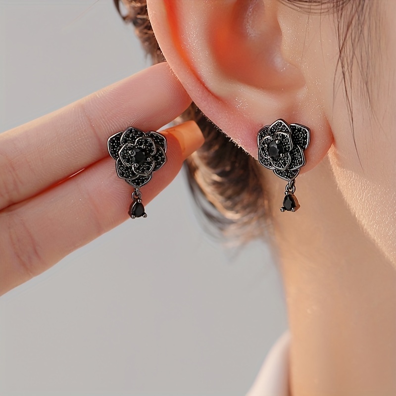Rose Zirconia Dangle Earrings Delicate Female Gift